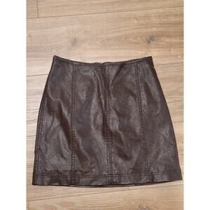 Free People Mini Skirt Vegan Leather Chocolate Brown Boho Rock X-Small 26" Waist